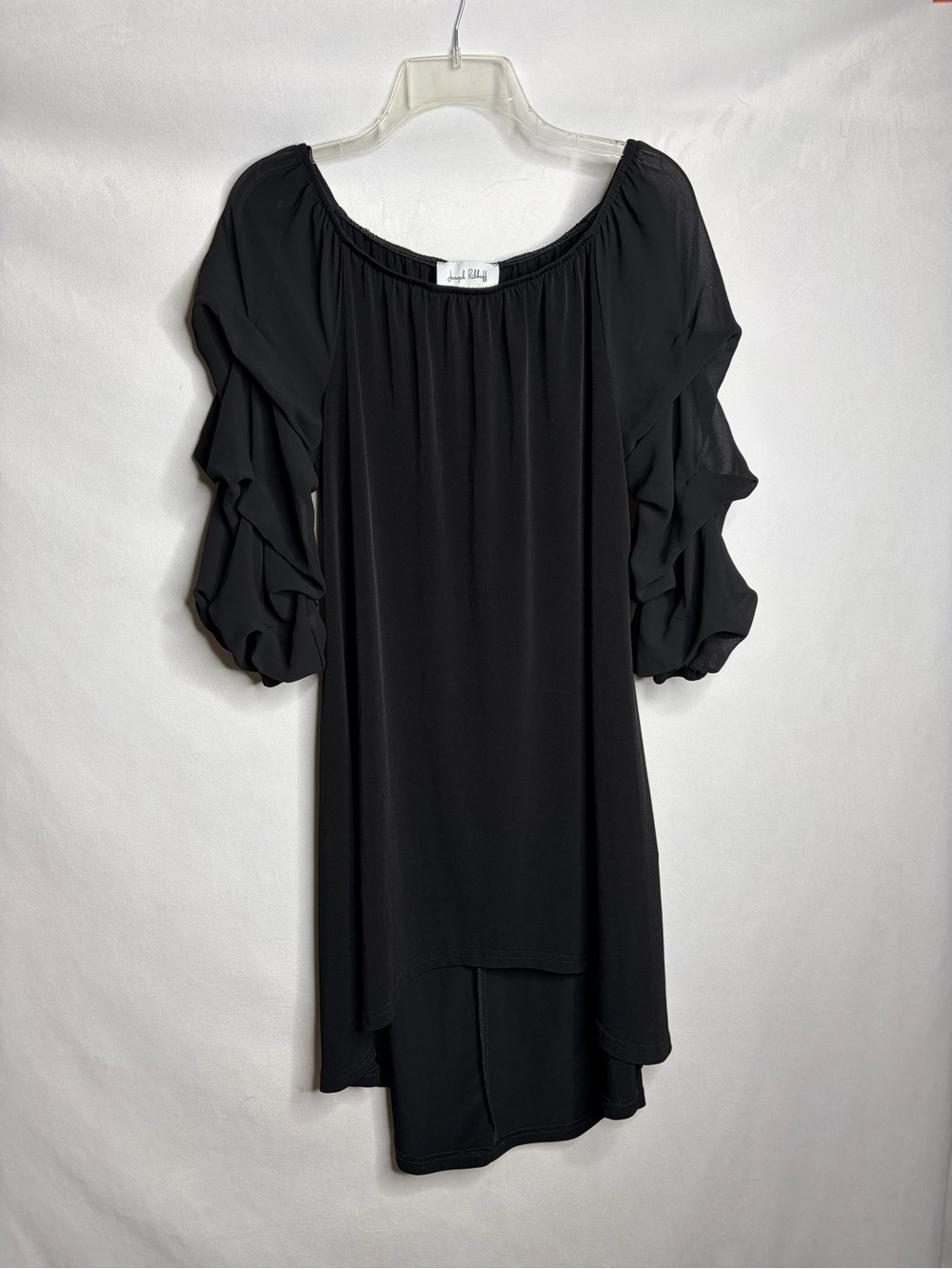 Joseph Ribkoff Black High-Low Off-Shoulder Ruffle Dress - Picture 7 of 9